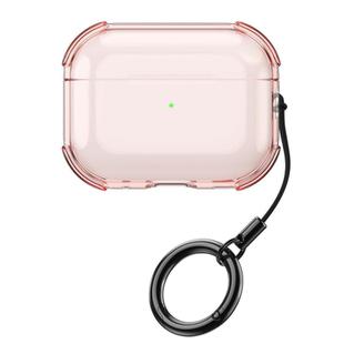 For AirPods Pro Simple Transparent Soft Shell TPU Earphone Protective Cover  with Ring Rope(Transparent Pink)