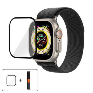 For Apple Watch Series 10 46mm Wild Path Loop Nylon Watch Band with 3D Curved Film(Black)