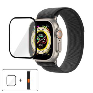 For Apple Watch 3 / 2 / 1 38mm Wild Path Loop Nylon Watch Band with 3D Curved Film(Black Gray)