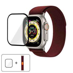 For Apple Watch Series 9 / 8 / 7 41mm Wild Path Loop Nylon Watch Band with 3D Curved Film(Wine Red)