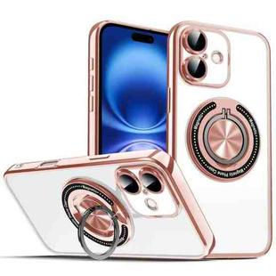 For iPhone 16 Plus Colorful 360 Invisible Ring MagSafe Phone Case(Pink)