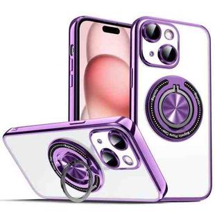 For iPhone 15 Colorful 360 Invisible Ring MagSafe Phone Case(Purple)