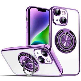 For iPhone 14 Colorful 360 Invisible Ring MagSafe Phone Case(Purple)