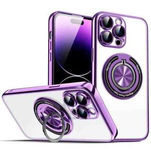For iPhone 14 Pro Max Colorful 360 Invisible Ring MagSafe Phone Case(Purple)