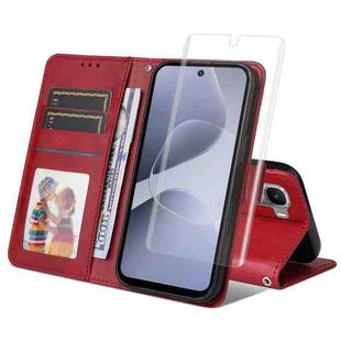 For Infinix Hot 60 Pro+ ENKAY Card Wallet Calf Texture Leather Phone Case with Full Glue Coverage Soft Hydrogel Film(Red)