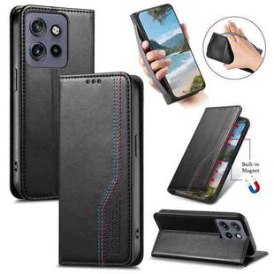 For Motorola Moto Edge 50 Neo Elastic Wristband Magnetic Suction Leather Phone Case(Black)