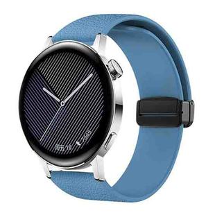 22mm Lychee Texture Magnetic Fold Buckle Solid Color Silicone Watch Band(Dark Blue)