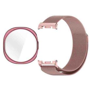 For Samsung Galaxy Watch8 44mm Full Coverage TPU Protective Cover Milanese Magnetic Metal Watch Band(Rose Pink)
