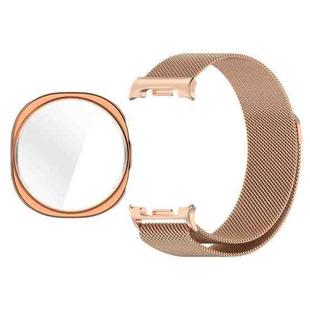 For Samsung Galaxy Watch8 44mm Full Coverage TPU Protective Cover Milanese Magnetic Metal Watch Band(Rose Gold)