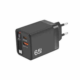 FC1 3-in-1 70cm Retractable Type-C Cable, PD3.0, QC3.0 USB Phone Charger, EU Plug(Black)