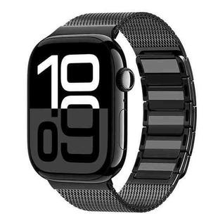For Apple Watch 46mm / 49mm / 45mm / 44mm Magnetic Woven I-Shaped Stainless Steel Watch Band(Black)