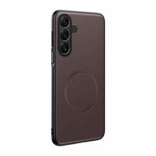 For Samsung Galaxy S23 FE 5G Plain Leather MagSafe Shockproof Phone Case(Brown)