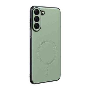 For Samsung Galaxy S23+ 5G Plain Leather MagSafe Shockproof Phone Case(Green)