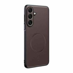 For Samsung Galaxy S24+ 5G Plain Leather MagSafe Shockproof Phone Case(Brown)