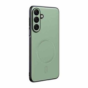 For Samsung Galaxy S24+ 5G Plain Leather MagSafe Shockproof Phone Case(Green)