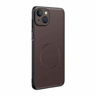For iPhone 15 Plus Plain Leather MagSafe Shockproof Phone Case(Brown)