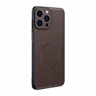 For iPhone 15 Pro Max Plain Leather MagSafe Shockproof Phone Case(Brown)