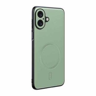 For iPhone 16 Plain Leather MagSafe Shockproof Phone Case(Green)