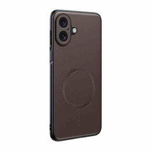 For iPhone 16 Plus Plain Leather MagSafe Shockproof Phone Case(Brown)