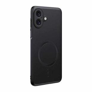 For iPhone 16 Plus Plain Leather MagSafe Shockproof Phone Case(Black)