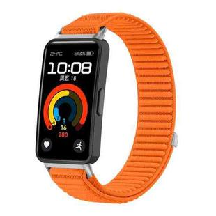 For Huawei Band 10 / 9 / 8 Woven Nylon Hook And Loop Fastener Metal Interface Watch Band(Orange)