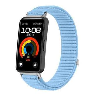 For Huawei Band 10 / 9 / 8 Woven Nylon Hook And Loop Fastener Metal Interface Watch Band(Island Blue)
