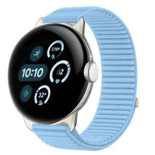 For Google Pixel Watch 1 / 2 / 3 / 4 41mm Woven Nylon Hook And Loop Fastener Metal Interface Watch Band(Island Blue)