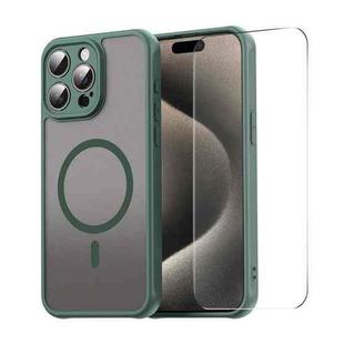 For iPhone 15 Pro ENKAY Hat-Prince MagSafe Matte Translucent Shockproof Phone Case with Large Arc Edge Film(Green)