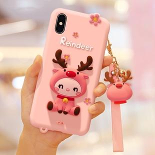 Lovely Reindeer Full Package Anti Falling Silicone Sleeve for iPhone XS(Pink)