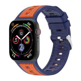 For Apple Watch 42mm / 41mm / 40mm / 38mm Two-Tone Vertical Stripe Silicone Watch Band(Navy Blue + Orange)