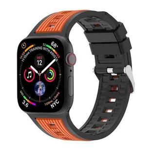 For Apple Watch 42mm / 41mm / 40mm / 38mm Two-Tone Vertical Stripe Silicone Watch Band(Black + Orange)