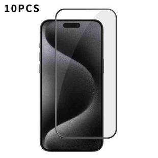 For iPhone 15 Pro Kalebol 10pcs High-Aluminum Screen-Printed Full-Coverage Anti-Fingerprint Black-Bordered HD Tempered Glass Film