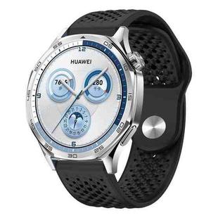 22mm Round Holes Breathable Reverse Buckle Silicone Watch Band(Black)