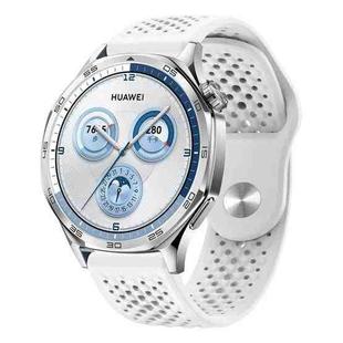 22mm Round Holes Breathable Reverse Buckle Silicone Watch Band(White)