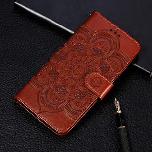 Mandala Embossing Pattern Horizontal Flip Leather Case for Motorola Moto P40 Play, with Holder & Card Slots & Wallet & Photo Frame &  Lanyard(Brown)