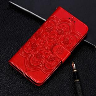 Mandala Embossing Pattern Horizontal Flip Leather Case for Motorola Moto P40 Power , with Holder & Card Slots & Wallet & Photo Frame &  Lanyard(Red)