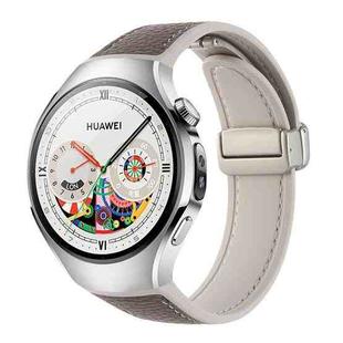 For Huawei Watch 5 46mm Silicone Hybrid Leather Magnetic Buckle Watch Band(Grey Brown Lychee Grain Starlight)