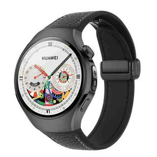 For Huawei Watch 5 46mm Silicone Hybrid Leather Magnetic Buckle Watch Band(Black Grain Leather Black)