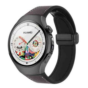 For Huawei Watch 5 46mm Silicone Hybrid Leather Magnetic Buckle Watch Band(Brown Nappa Grain Black)