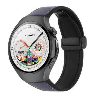 For Huawei Watch 5 46mm Silicone Hybrid Leather Magnetic Buckle Watch Band(Blue Nappa Grain Black)