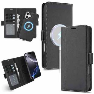 For iPhone 16 Plus Kalebol Strong Magnetic MagSafe Ring 2 In 1 Split Leather Phone Case(Black)