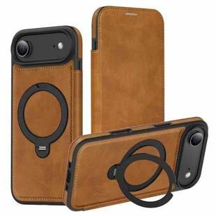For iPhone Air Knight Shield 360 Rotation Holder MagSafe RFID Leather Phone Case(Brown)