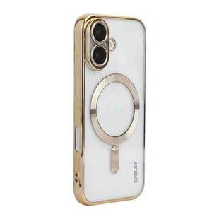 For iPhone 16 Plus ENKAY Hat-Prince Magsafe Electroplated TPU Clear Shockproof Phone Case(Golden)