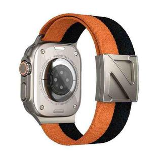 For Apple Watch 46mm / 49mm / 45mm / 44mm Z Shaped Magnetic Clasp Two Color Nylon Watch Band(Orange Black)
