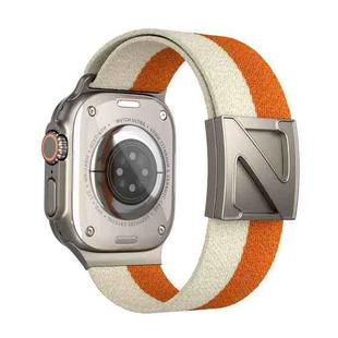 For Apple Watch 46mm / 49mm / 45mm / 44mm Z Shaped Magnetic Clasp Two Color Nylon Watch Band(Starlight Orange)