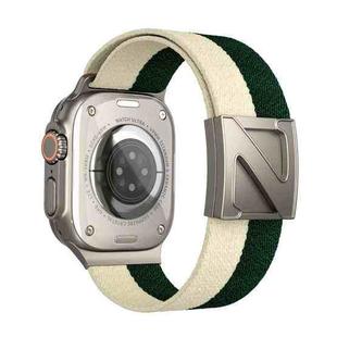 For Apple Watch 46mm / 49mm / 45mm / 44mm Z Shaped Magnetic Clasp Two Color Nylon Watch Band(Starlight Green)