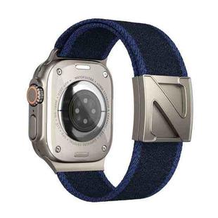 For Apple Watch 46mm / 49mm / 45mm / 44mm Z Shaped Magnetic Clasp Two Color Nylon Watch Band(Dark Blue Light Blue)