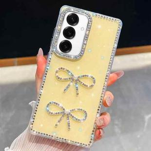 For Samsung Galaxy A16 5G Diamond Glitter Dual Bow-knot Shockproof Phone Case(Light Yellow)