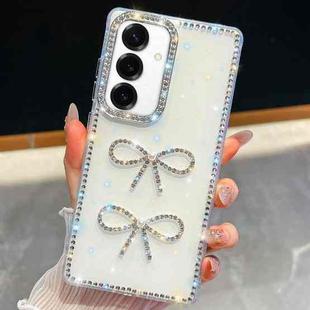 For Samsung Galaxy A35 5G Diamond Glitter Dual Bow-knot Shockproof Phone Case(White)
