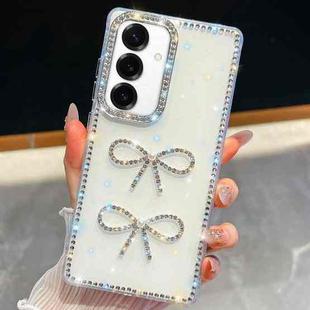 For Samsung Galaxy S24+ 5G Diamond Glitter Dual Bow-knot Shockproof Phone Case(White)